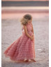 High Neck Light Pink Ruffled Tulle Flower Girl Dress